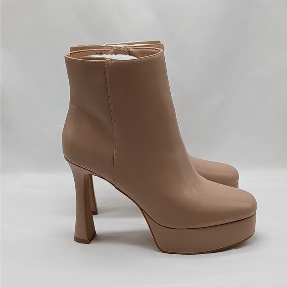 INC International Concepts Alize Platform Booties Women 9M Tan Faux Leather Boot - Picture 1 of 9